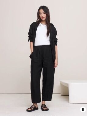 Banana Republic Black Linen Barrel Leg Pull On Pants NWT Medium